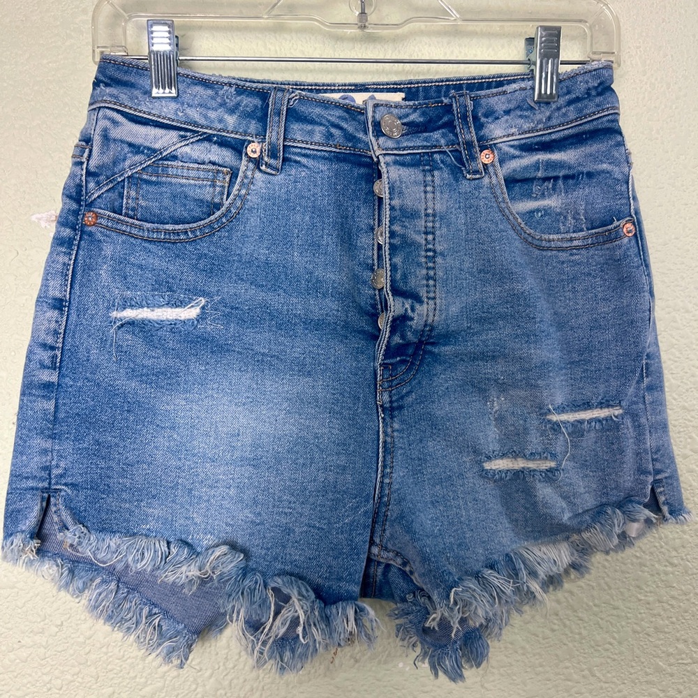 We The Free Women Size 26 Distressed Curvy High Rise Blue Denim Shorts